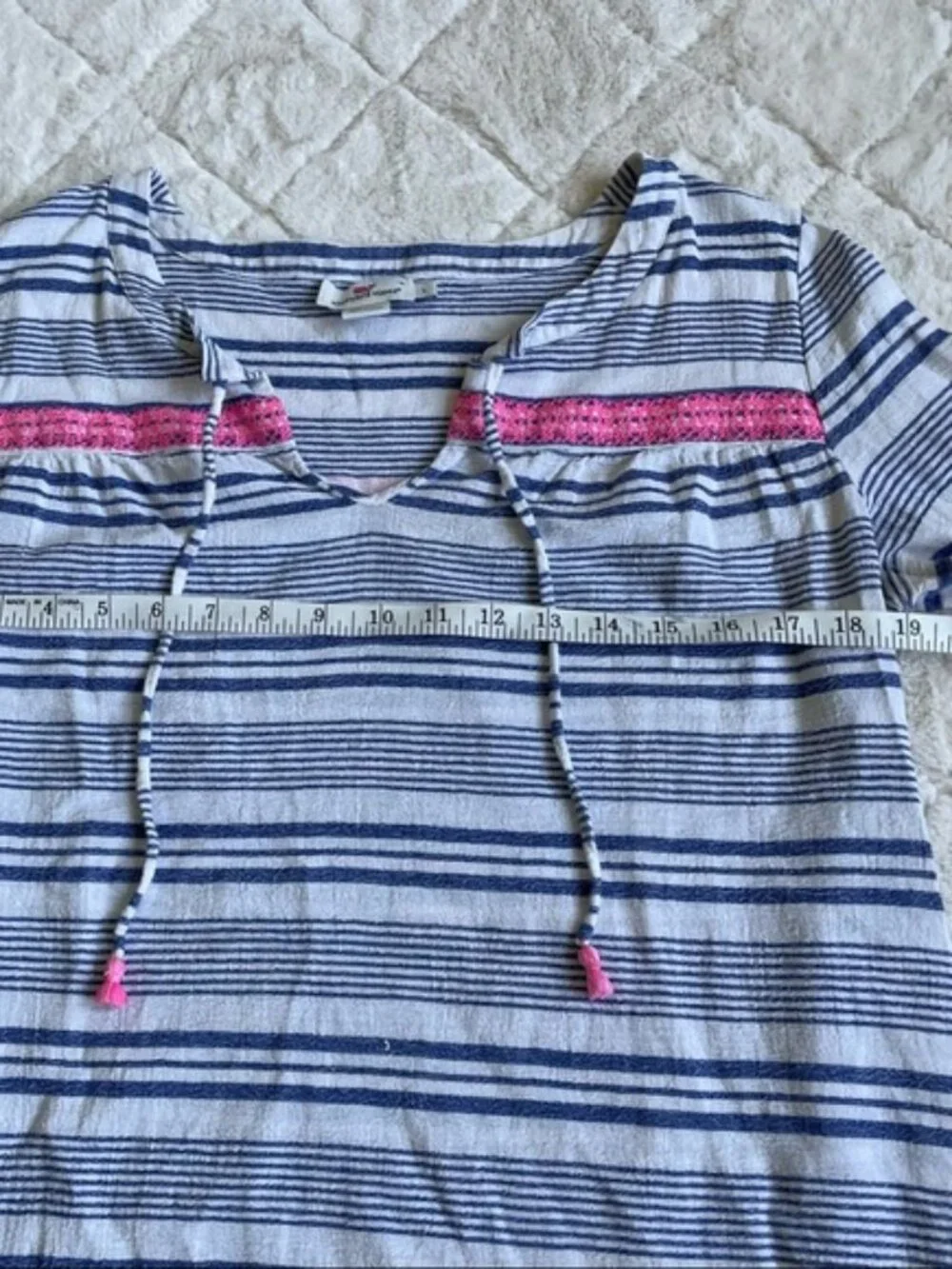 Vineyard Vines | Bungalow Stripe Tunic Top Tassels Embroidered | Size Large